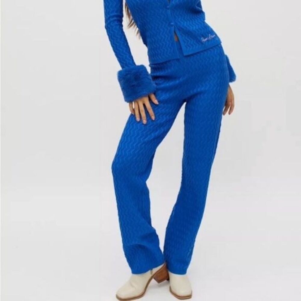 House of Sunny -188 Midnight Swirl Pants Blue Knit Sweater-Trousers Women's Sz 2